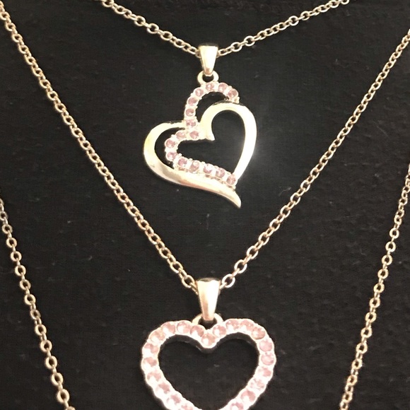 Silver Floating Heart Necklaces / Set of 3 / Unmarked / Coming from Estate Sale - Picture 3 of 5